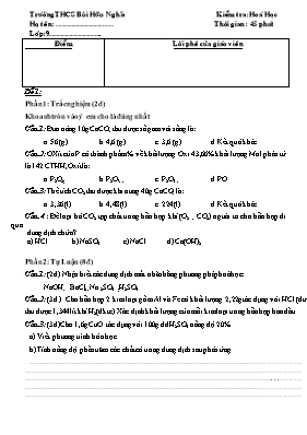 Kiểm tra Hoá Học 9 - Trường THCS Bùi Hữu Nghĩa